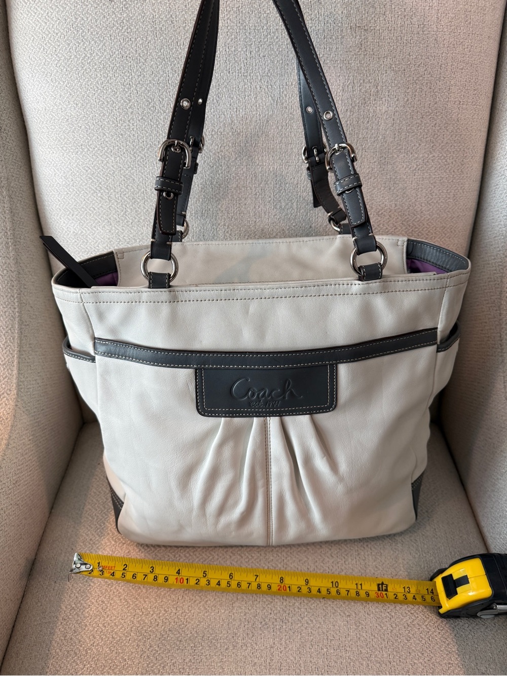 Coach Cream Leather Tote with Grey Trim